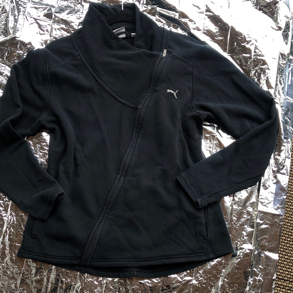 Puma Black Asymmetrical Zip Sweatshirt Jacket, Size